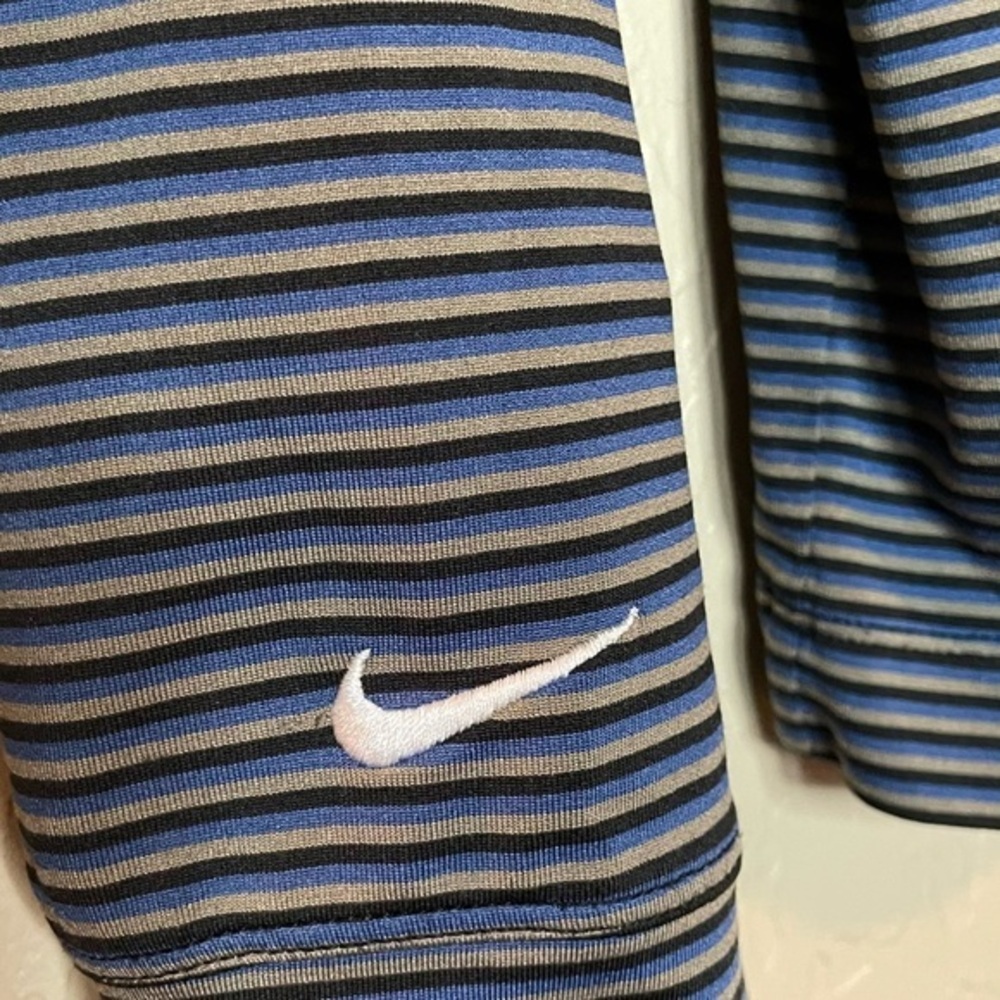 Nike Dri-Fit UV Long Sleeve Golf Striped Polo Tan Blue Black Size Large - Picture 5 of 9